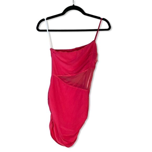 Superdown Jerica Mesh Mini Dress in Hot Pink one shoulder party Revolve S - Picture 4 of 8